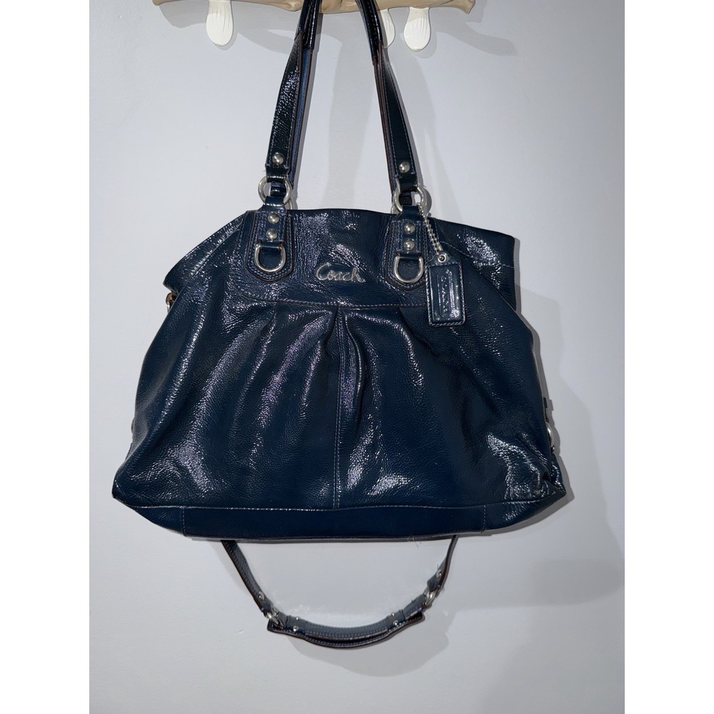 Coach Ashley Purse Blue Patent Leather Tote Bag with shoulder strap VTG F15516 P